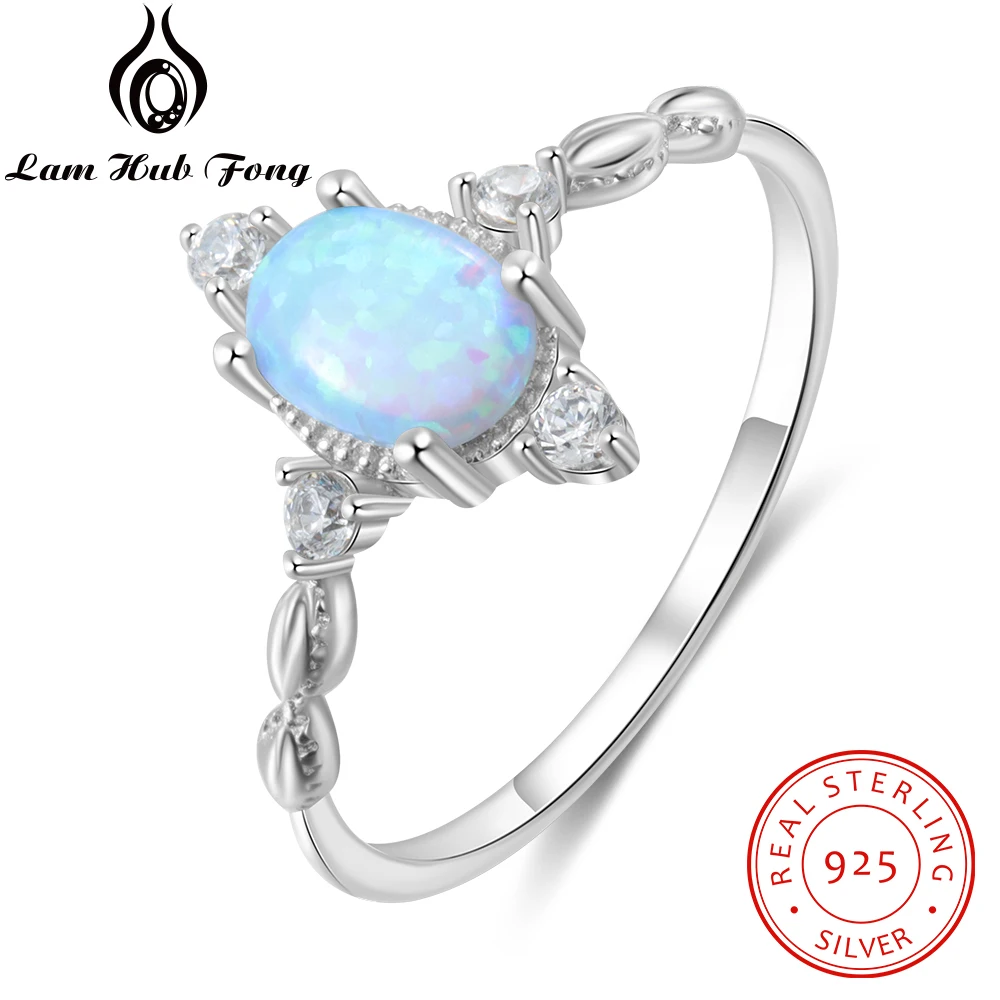 

Elegant Fire Opal Rings 925 Sterling Silver Women Rings Clear Zircon Blue Oval Opal Stone Rings Wedding Jewelry (Lam Hub Fong)