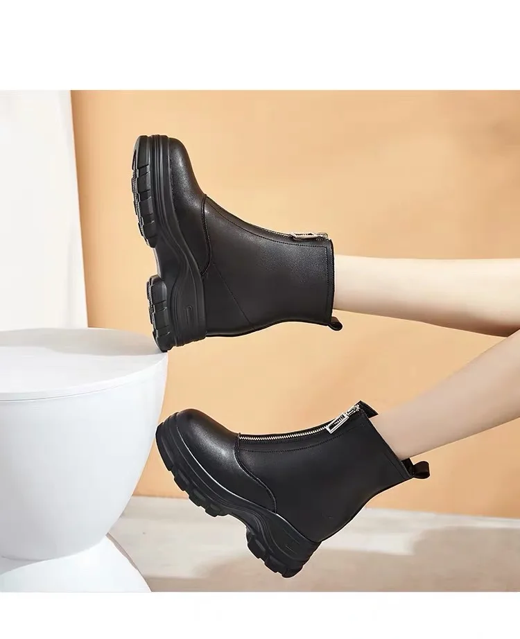 Thick Bottomed Elevator Martin Short Boots Women's 2019 Autumn & Winter New Style plus Velvet British Style Front Zipper Short-h 
Thick Bottomed Elevator Martin Short Boots Women's 2019 Autumn & Winter New Style plus Velvet British Style Front Zipper Short-h
