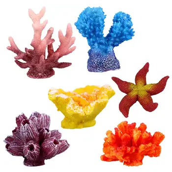 

UEETEK 6 Pcs Multicolor Aquarium Decor Artificial Sea Star Fake Coral Hiding Ornament For Fish Tank Decoration (Random Pattern)