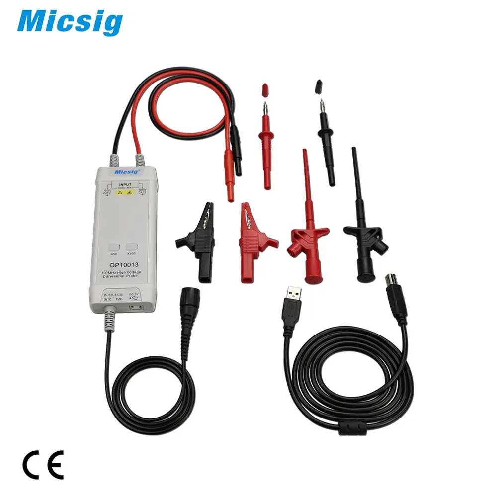 Micsig Oscilloscope 1300V 100MHz High Voltage Differential Probe Kit 3.5ns Rise Time 50X/500X Attenuation Rate DP10013
Micsig Oscilloscope 1300V 100MHz High Voltage Differential Probe Kit 3.5ns Rise Time 50X/500X Attenuation Rate DP10013