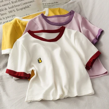 HELIAR Knitted T-shirts Women Thin Tees Emboideried Cute Tops Solid Tops O-Neck Short Sleeve Crop T-shirts Women 2020 Summer
HELIAR Knitted T-shirts Women Thin Tees Emboideried Cute Tops Solid Tops O-Neck Short Sleeve Crop T-shirts Women 2020 Summer