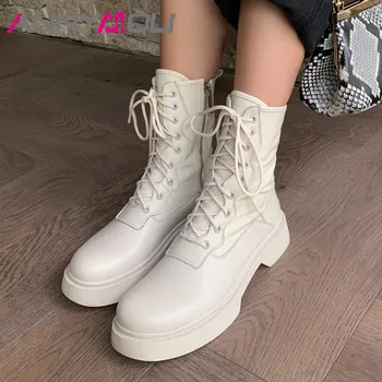 ANNYMOLI Motorcycle Boots Women Shoes Genuine Leather Platform Flats Ankle Boots Zip Cross Tied Short Boots Ladies Black White
ANNYMOLI Motorcycle Boots Women Shoes Genuine Leather Platform Flats Ankle Boots Zip Cross Tied Short Boots Ladies Black White