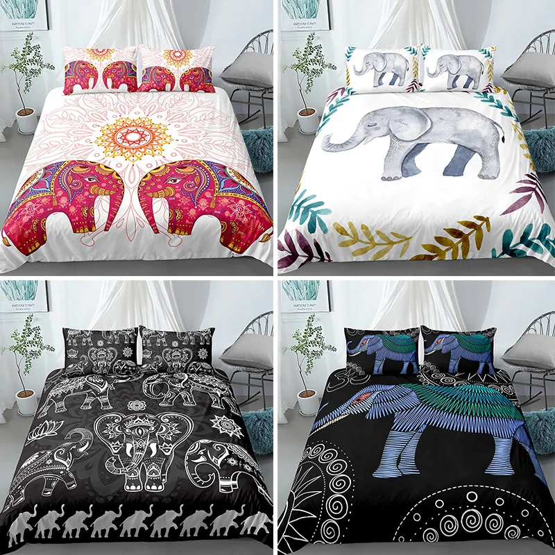 

Animal King Bedding Set Duvet Cover Bohemian African Tribal Elephant Bedspreads For Adults Kids Mandala Bed Sets Drop Shipping