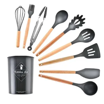 11 Pcs Kitchen Utensil Set Silicone Cooking Tools Set Household Non-stick Spatula Shovel Wooden Handle Storage Box accessories
11 Pcs Kitchen Utensil Set Silicone Cooking Tools Set Household Non-stick Spatula Shovel Wooden Handle Storage Box accessories