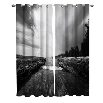

Black And White Island Forest Sight Printing Curtains Living Room Bedroom Curtain Necessary Home Decoration Kids Window Drapes