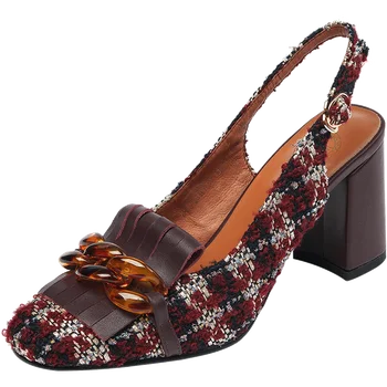 Women's genuine leather fabric patchwork slip-on thick high heels round toe retro female chain fringe evening dress pumps shoes
Women's genuine leather fabric patchwork slip-on thick high heels round toe retro female chain fringe evening dress pumps shoes