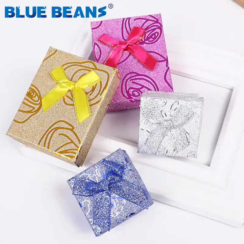 box shiny rose pattern box shape bow paper box engagement gift