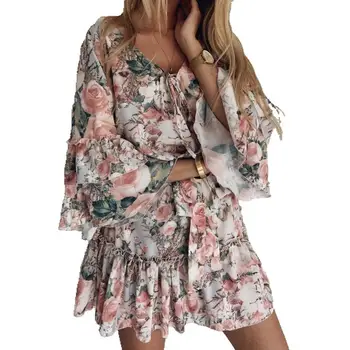 Women's Leisure Slim Fit Sweet Bandage Sexy V-Neck Long-Sleeve Floral Dress Flounced Hem Dress
Women's Leisure Slim Fit Sweet Bandage Sexy V-Neck Long-Sleeve Floral Dress Flounced Hem Dress