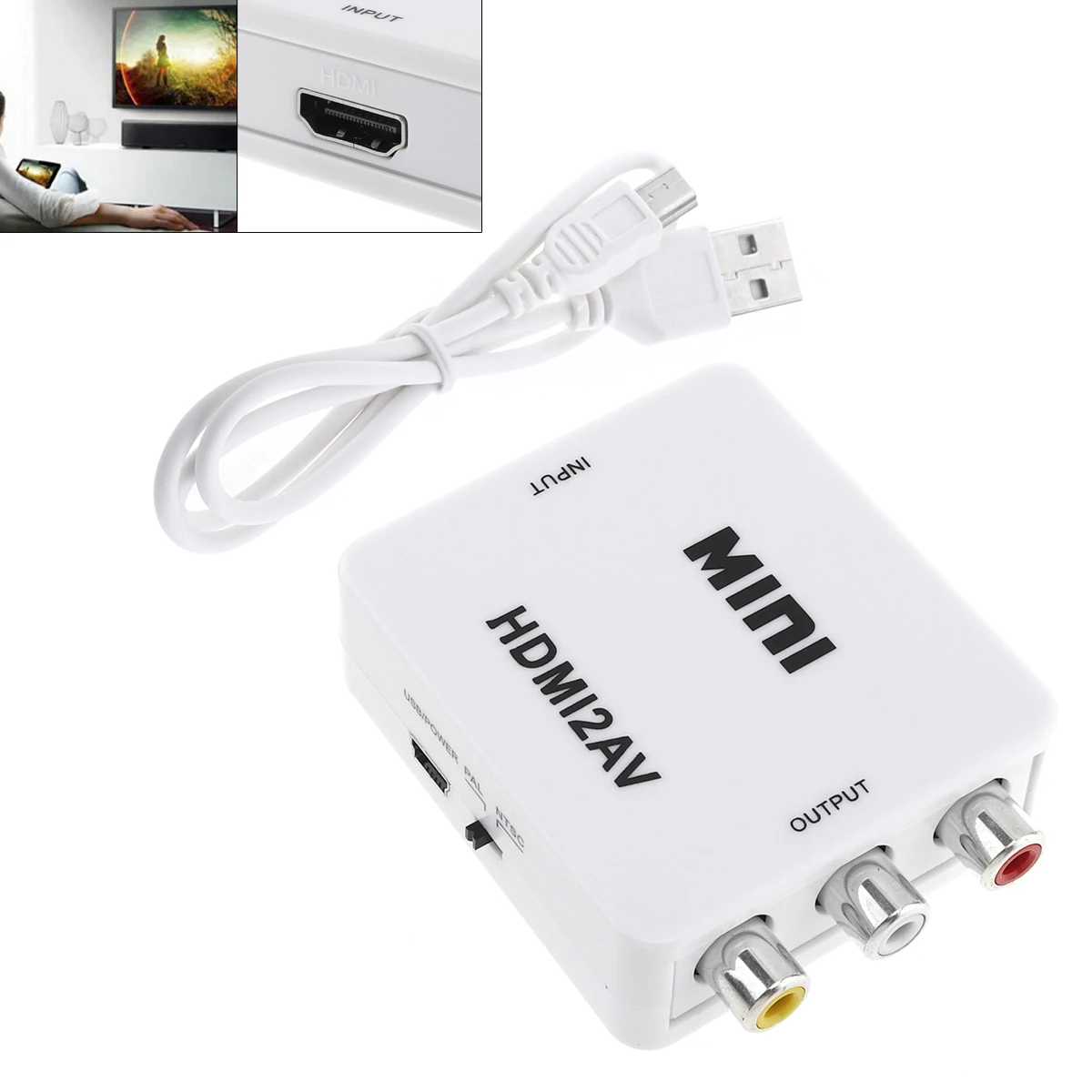 Portable Mini HDMI to AV Video Converter HDMI Adapter Cable with 1080P Conversion Head for PC TV Projector
Portable Mini HDMI to AV Video Converter HDMI Adapter Cable with 1080P Conversion Head for PC TV Projector
