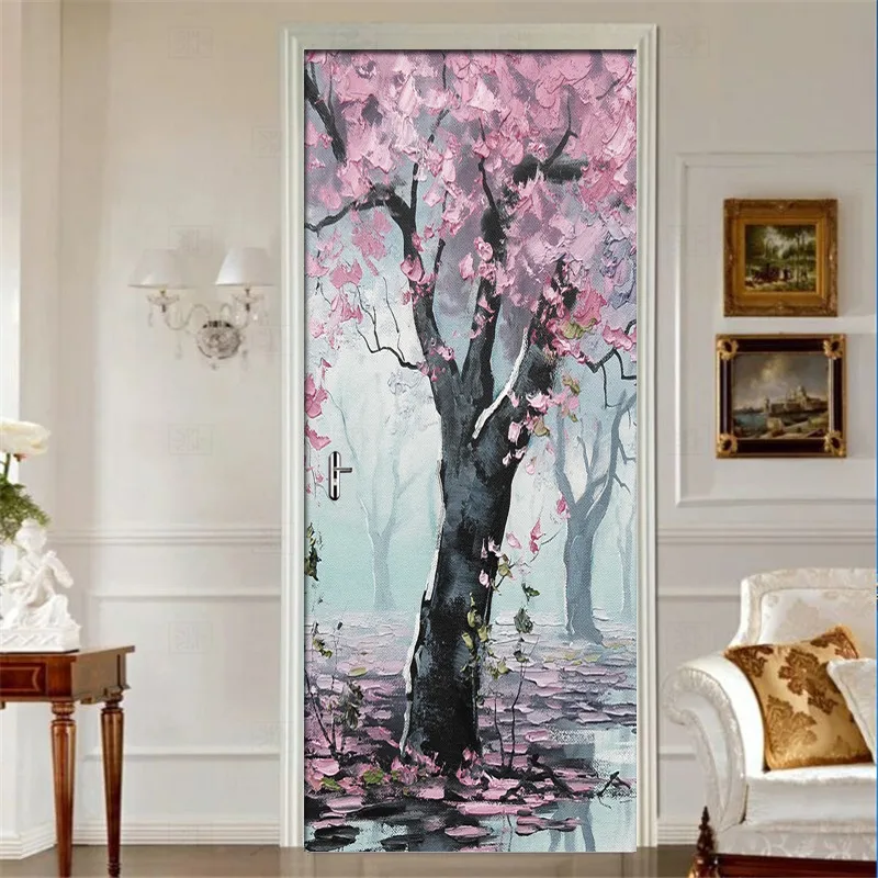 3D-Pink-Woods-Flowers-Landscape-Door-Stickers-Mural-Living-Room-Door-PVC-Self-adhesive-Waterproof-3D (1)