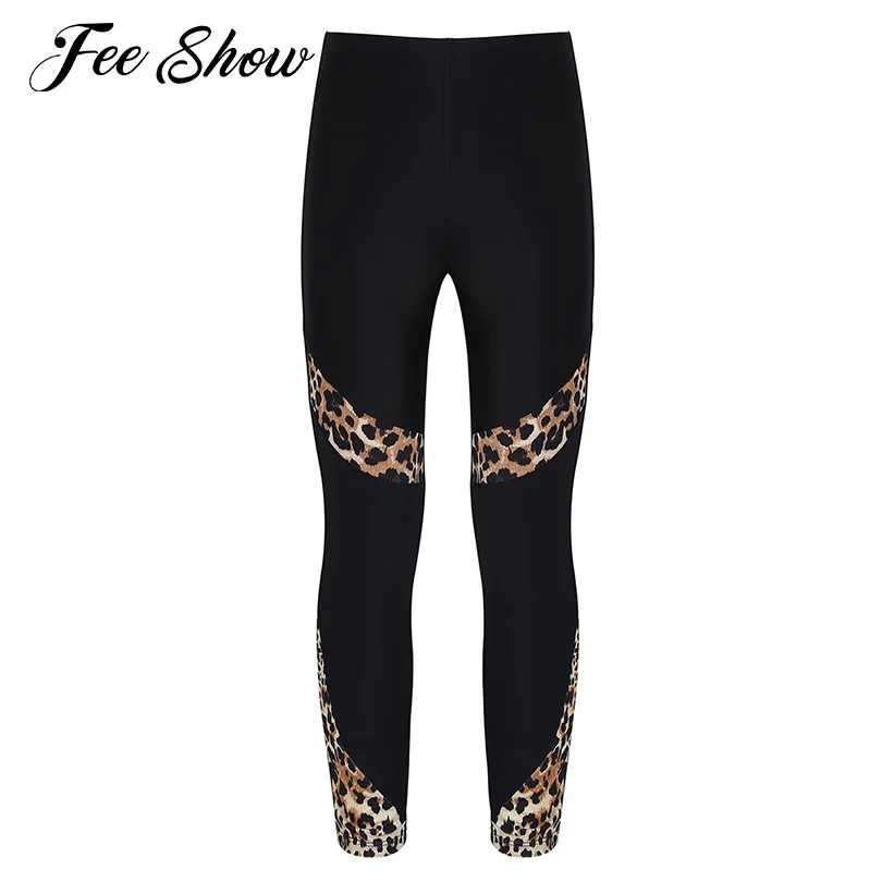 

Kids Girls Yoga Pants Sports Leggings Stretchy Tights Gym Workout Fitness Leggins High Waist Leopard Print Sport Pants Trousers