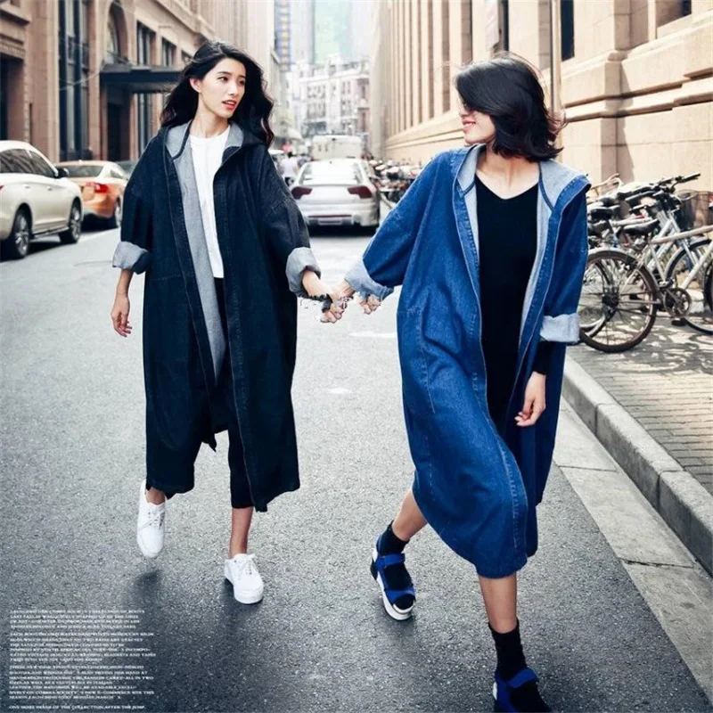 2019 Spring Autumn New Style European American Bf Wind Leisure Loose Over-the-Knee Coat Hooded Denim Trench Coat Female
2019 Spring Autumn New Style European American Bf Wind Leisure Loose Over-the-Knee Coat Hooded Denim Trench Coat Female