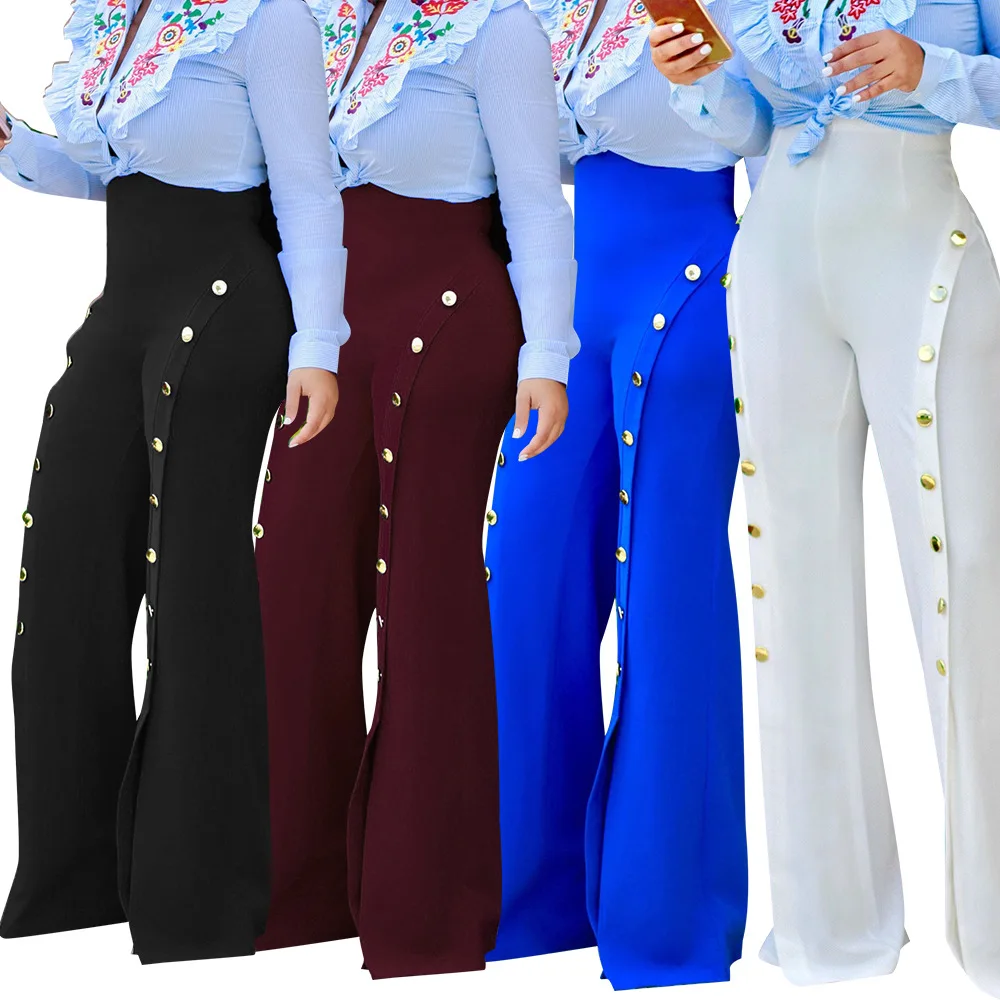 Fashion Women's Casual Slit Fork Trousers High Waist Pants with Buttons Micro Horn Solid White Black Wine Red S-XXL Autumn 2019
Fashion Women's Casual Slit Fork Trousers High Waist Pants with Buttons Micro Horn Solid White Black Wine Red S-XXL Autumn 2019
