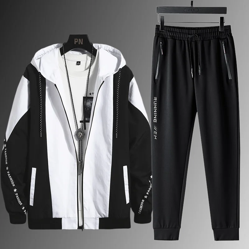 Spring Autumn Casual Mens Jacket Hooded Coat Casual Trousers Loose Style Mixed Color Jackets Students 2pcs Set K40
Spring Autumn Casual Mens Jacket Hooded Coat Casual Trousers Loose Style Mixed Color Jackets Students 2pcs Set K40