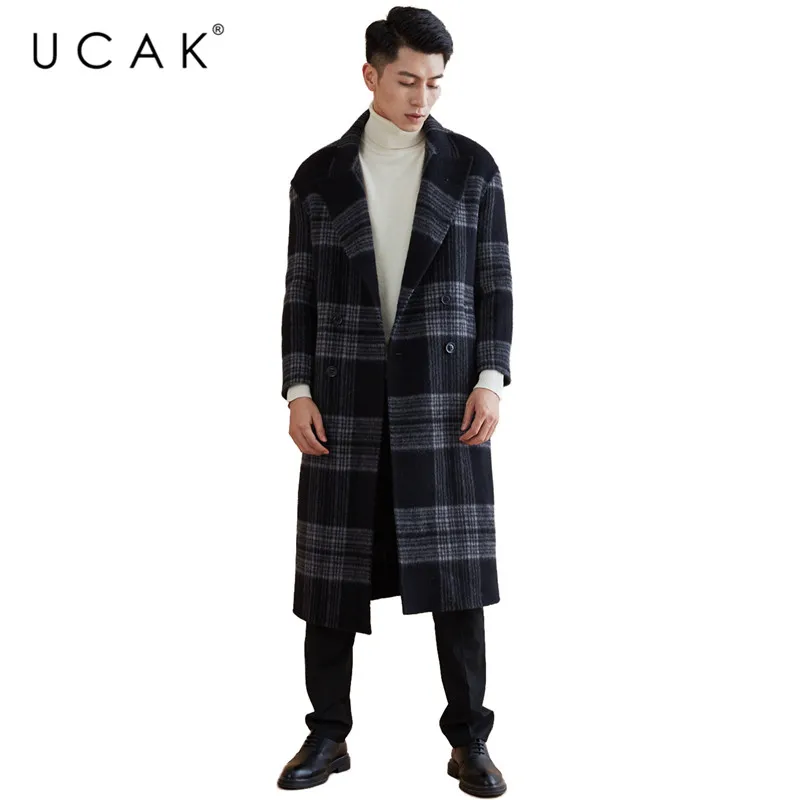 

UCAK Brand Wool Coat 2019 New Arrival Winter Coat Men Fashion Long Jacket Men Thick Warm Coats Big Collar trench Overcoat U8003