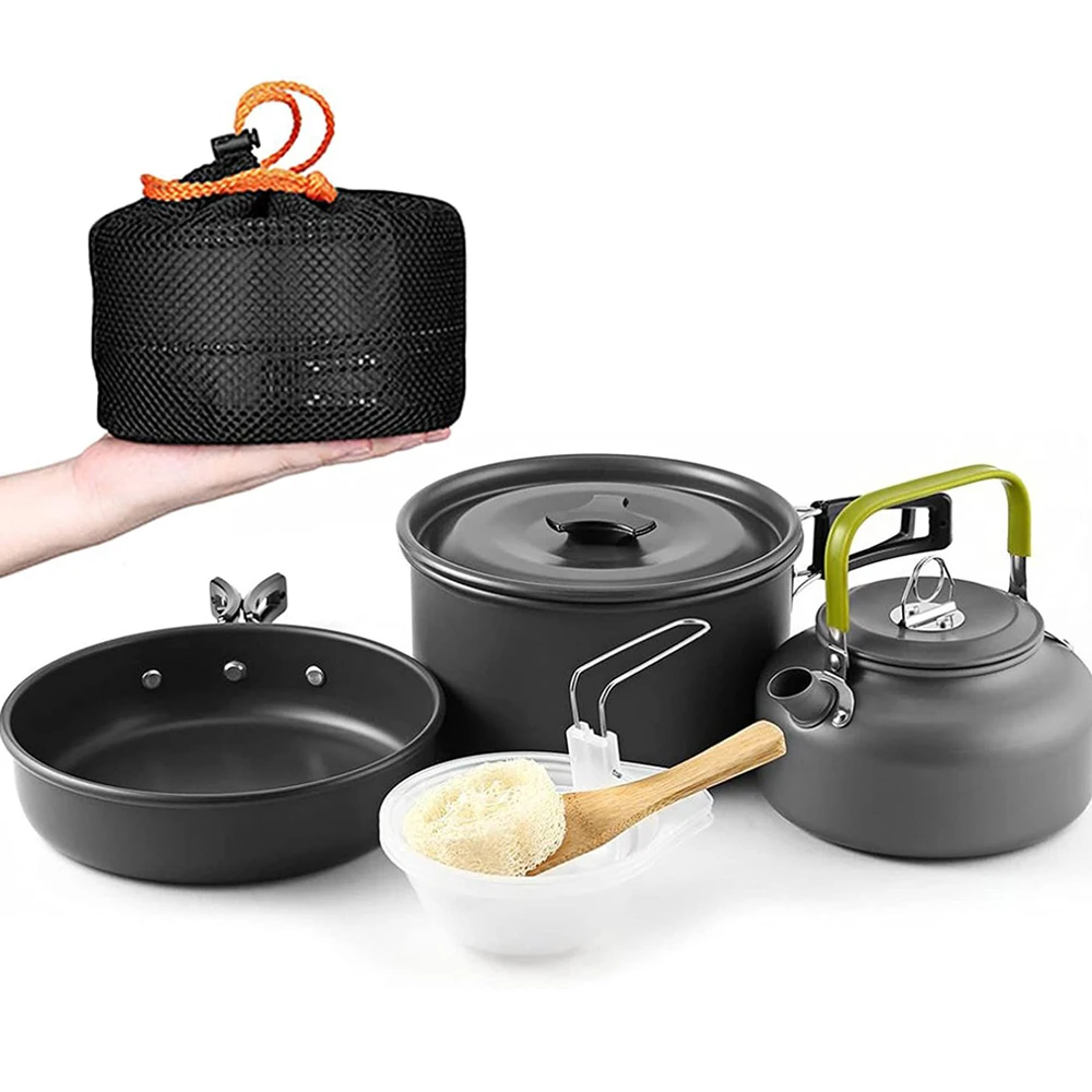 

Ultra-light Aluminum Alloy Camping Cookware Utensils Outdoor Cooking Teapot Picnic Tableware Kettle Pot Frying Pan 6Pcs/Set