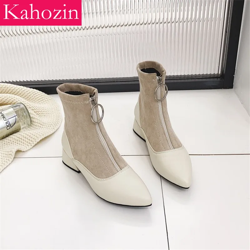 Kahozin 2019 new ankle boots pointed booties women thick with heel Front zipper PU+suede shoe heel 4CM apricot black gray size43
Kahozin 2019 new ankle boots pointed booties women thick with heel Front zipper PU+suede shoe heel 4CM apricot black gray size43