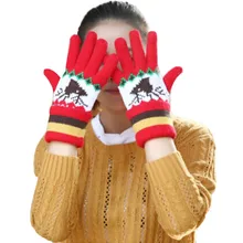 2019 mody słodkie gorąca sprzedaż dzianiny na zewnątrz ciepłe rękawiczki stylowe ręcznie cieplej zima śliczne wzór pluszowe damskie rękawiczki czerwony(China)