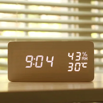 Wooden Digital LED Alarm Clock Voice Control Multifunction Temperature Humidity Table Clock Bedroom Decor Electronic Desk Watch
Wooden Digital LED Alarm Clock Voice Control Multifunction Temperature Humidity Table Clock Bedroom Decor Electronic Desk Watch