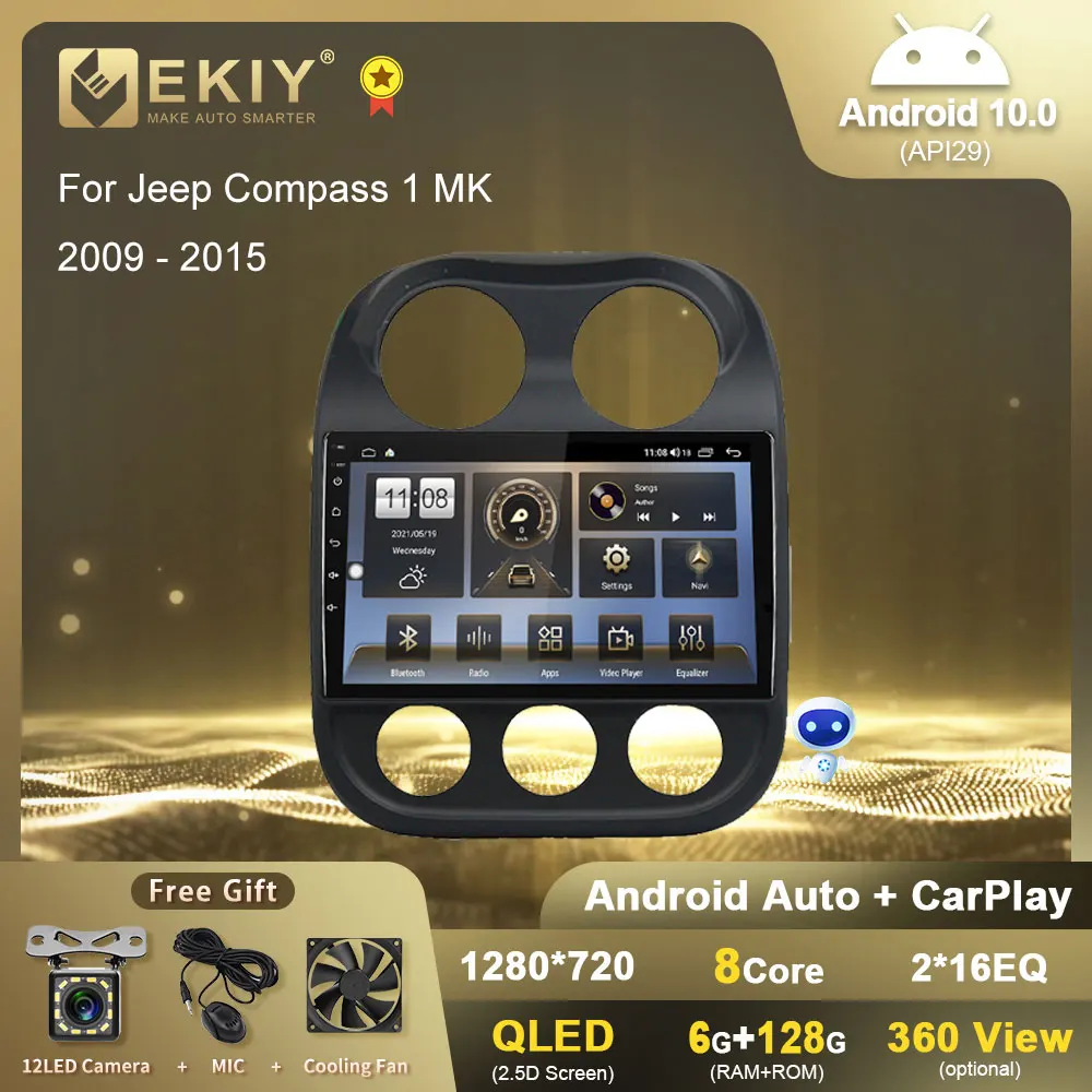 Автомагнитола EKIY T7 QLED DSP Android для Jeep Compass 1 MK 2009 - 2015 автомобильный мультимедийный