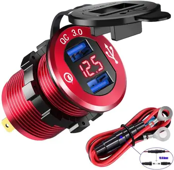 Quick Charge 3.0 Dual USB Charger Socket, Waterproof Power Outlet Fast Charge with LED Voltmeter & Wire Fuse DIY Kit for 12V/24V
Quick Charge 3.0 Dual USB Charger Socket, Waterproof Power Outlet Fast Charge with LED Voltmeter & Wire Fuse DIY Kit for 12V/24V