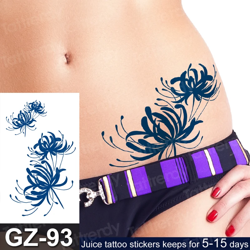 Фото Синий хиган цветок сок татуировки долговечный водонепроницаемые штаны с