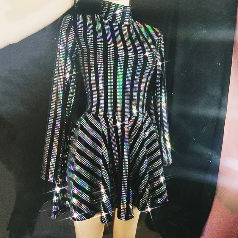 Stage Stripe Sequins Black Velvet Short Dress Women Singer Dancer Bar Concert Performance Clothes Party Show Gogo Dance Costume
Stage Stripe Sequins Black Velvet Short Dress Women Singer Dancer Bar Concert Performance Clothes Party Show Gogo Dance Costume
