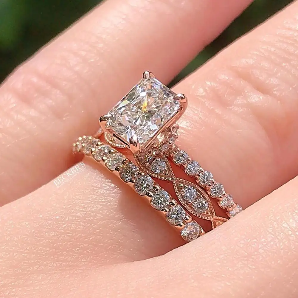 Charm Crystal Thin Stackable Ring Set Ladies Delicate Oval White Cut Zircon Engagement Wedding Flash Inlaid | Украшения и