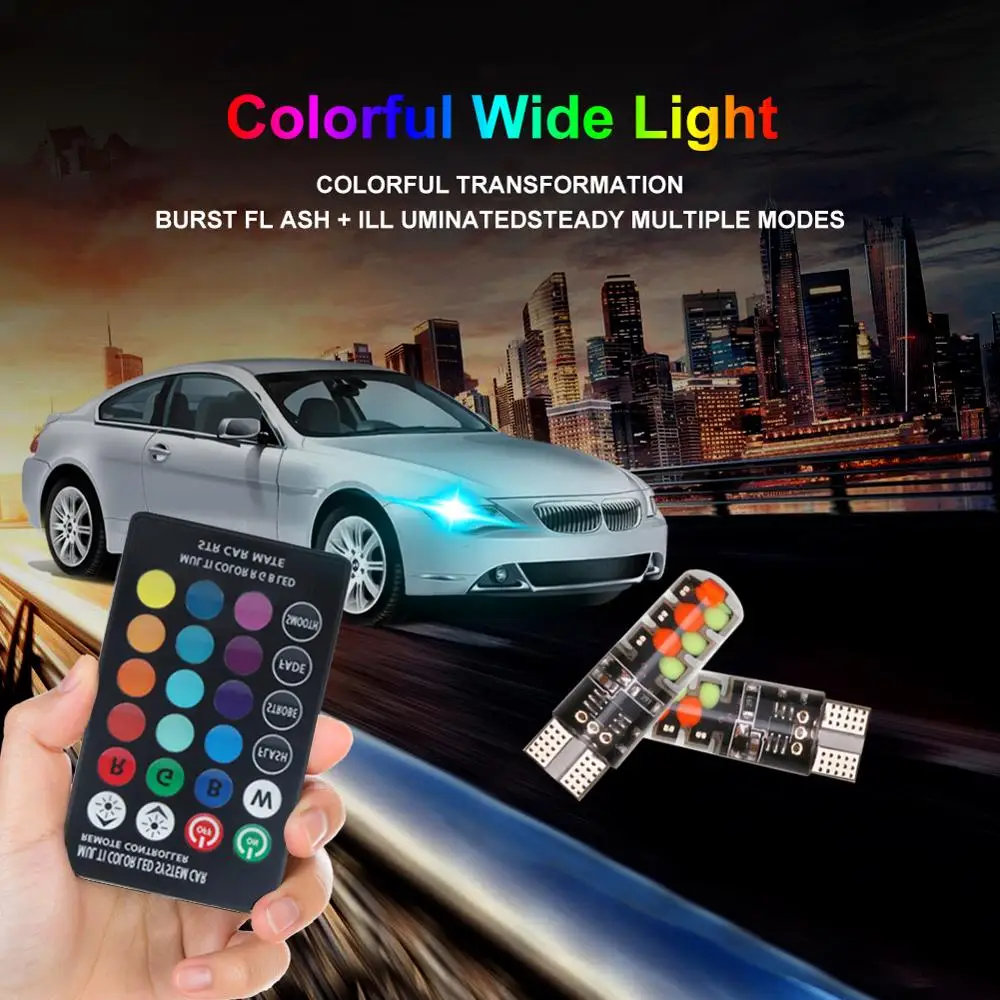 2pcs T10 W5W RGB LED Bulb 12SMD COB Canbus 194 168 Car with Remote Controller Flash/Strobe Reading Wedge Light Clearance Lights
2pcs T10 W5W RGB LED Bulb 12SMD COB Canbus 194 168 Car with Remote Controller Flash/Strobe Reading Wedge Light Clearance Lights