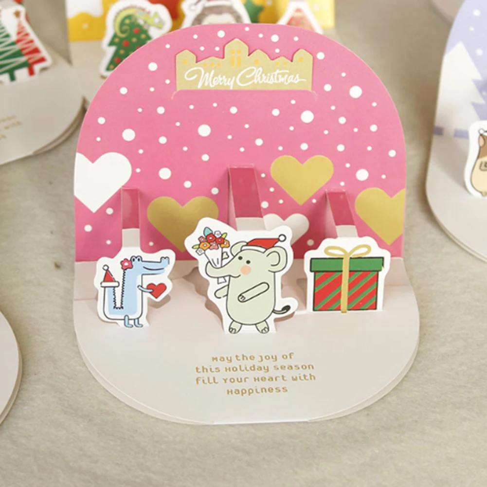 10pcs merry christmas cards set cute cartoon hand