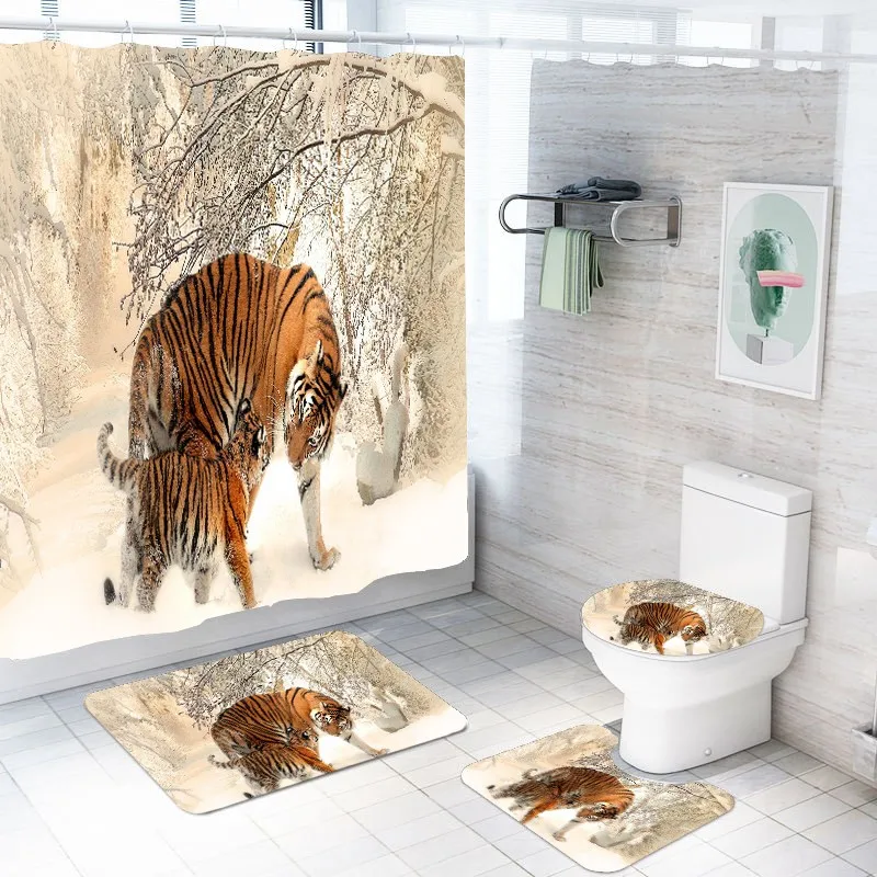 Tiger Bathroom Set Waterproof Shower Curtain Non-slip Mats Bath Carpets Toilet Seat Cover Floor Mat Pedestal Rug Toilet Cover 
Tiger Bathroom Set Waterproof Shower Curtain Non-slip Mats Bath Carpets Toilet Seat Cover Floor Mat Pedestal Rug Toilet Cover