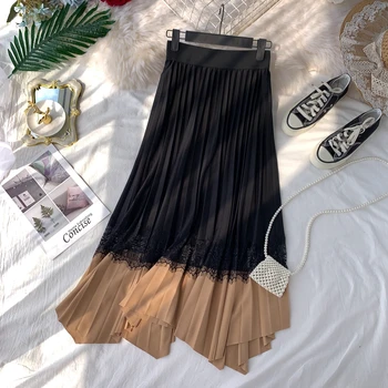 Spring Autumn 2020 Irregular Hem Patchwork Skirt Saia Faldas Vintage Lace Hit Color High Waist Pleated Long Skirt For Female New
Spring Autumn 2020 Irregular Hem Patchwork Skirt Saia Faldas Vintage Lace Hit Color High Waist Pleated Long Skirt For Female New