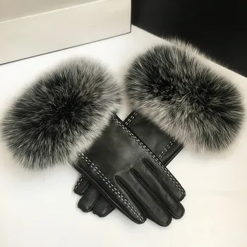 Warm Winter Black Sheepskin Gloves Real Fox Fur Cuff Touch Screen Genuine Leather Gloves Motorcycle Gloves 
Warm Winter Black Sheepskin Gloves Real Fox Fur Cuff Touch Screen Genuine Leather Gloves Motorcycle Gloves