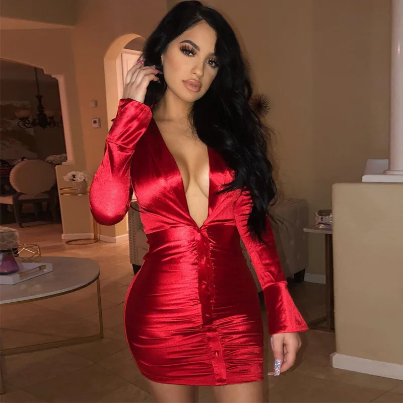 2020 Hot V Neck Long Sleeve Ruched Bodycon Party Clothes Autumn Winter Women Sexy Club Outfits Neon Satin Lace Up Mini Dress
2020 Hot V Neck Long Sleeve Ruched Bodycon Party Clothes Autumn Winter Women Sexy Club Outfits Neon Satin Lace Up Mini Dress