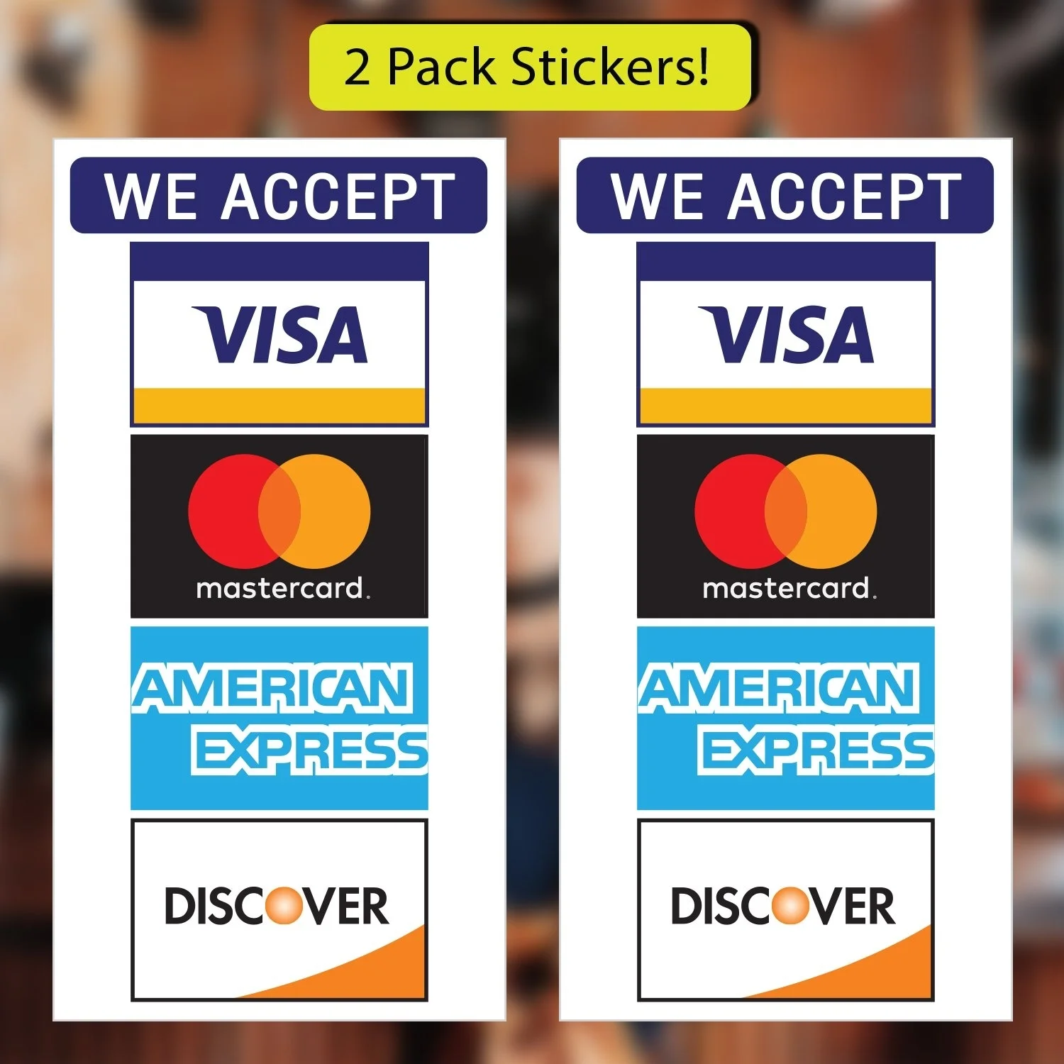 For Credit Card Stickers - Visa, MasterCard, Amex and Discover, Vinyl Decals, UV Protected & Waterproof, 3.3 X 6.4 Inch 2 Pieces
For Credit Card Stickers - Visa, MasterCard, Amex and Discover, Vinyl Decals, UV Protected & Waterproof, 3.3 X 6.4 Inch 2 Pieces