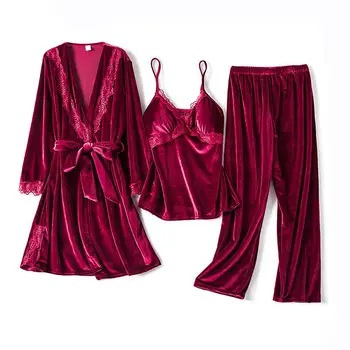 Burgundy Women Sleep Set Velvet Pajamas Suit Casual Kimono Bathrobe Gown Sexy Lace Trim Sleepwear Nightgown Autumn Home Clothes 
Burgundy Women Sleep Set Velvet Pajamas Suit Casual Kimono Bathrobe Gown Sexy Lace Trim Sleepwear Nightgown Autumn Home Clothes