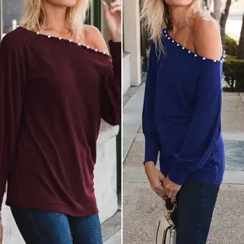 Celmia 2020 Fashion Autumn Long Sleeve Blouse Pearls Sexy Off Shoulder Shirts Plus Size Top Solid Casual Loose Work Blusas Mujer 
Celmia 2020 Fashion Autumn Long Sleeve Blouse Pearls Sexy Off Shoulder Shirts Plus Size Top Solid Casual Loose Work Blusas Mujer