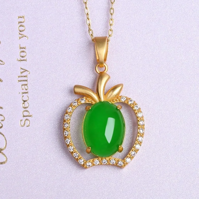 Natural Green Chalcedony Apple Pendant Fashion Boutique Jewelry Men's and Women's 925 Inlaid Agate Necklace Clavicle Chain
Natural Green Chalcedony Apple Pendant Fashion Boutique Jewelry Men's and Women's 925 Inlaid Agate Necklace Clavicle Chain