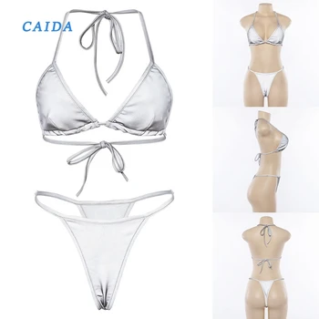 CAIDA 1 Set Light Reflective Halter Neck Backless Sexy Bra Bikini Thong Brassiere Summer Lingerie Set Club 2020 
CAIDA 1 Set Light Reflective Halter Neck Backless Sexy Bra Bikini Thong Brassiere Summer Lingerie Set Club 2020