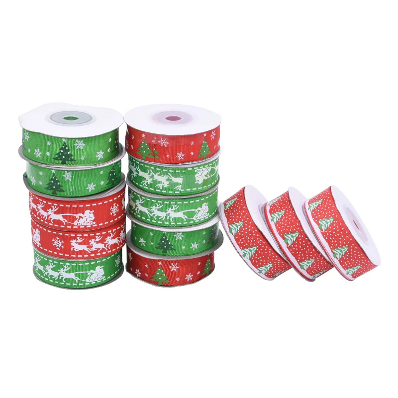 

10 Yards 20mm Christmas Deer Snowflake Printed Grosgrain Ribbons Handmade DIY Hairbows Gift Wrapping Christmas Ribbon Accessory