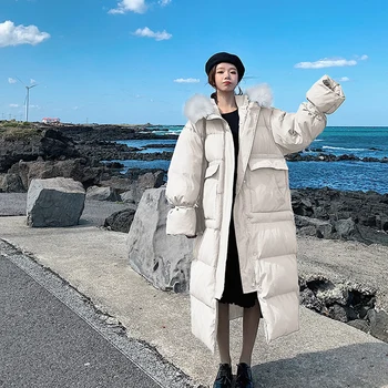 Women Winter Coat Jacket Big fur collar Parkas Cotton hooded Padded Warm Female long Over the knee Loose down jacket outwear
Women Winter Coat Jacket Big fur collar Parkas Cotton hooded Padded Warm Female long Over the knee Loose down jacket outwear