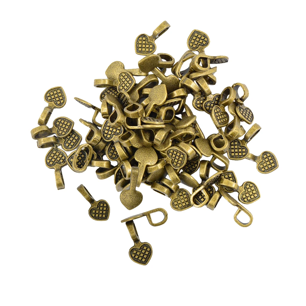 100 Pcs Heart Shape Bronze Style Glue-on Flat Pad Bails For Craft Pendants 100 Pcs Heart Shape Bronze Style Glue-on Flat Pad Bails For Craft Pendants
