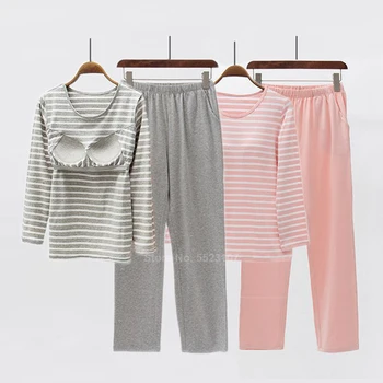 Autumn Winter Full Sleeve Women's Pajamas Set American Modal Casual Striped Sleepwear with Chest Pads 2PCs Loungewear Set
Autumn Winter Full Sleeve Women's Pajamas Set American Modal Casual Striped Sleepwear with Chest Pads 2PCs Loungewear Set