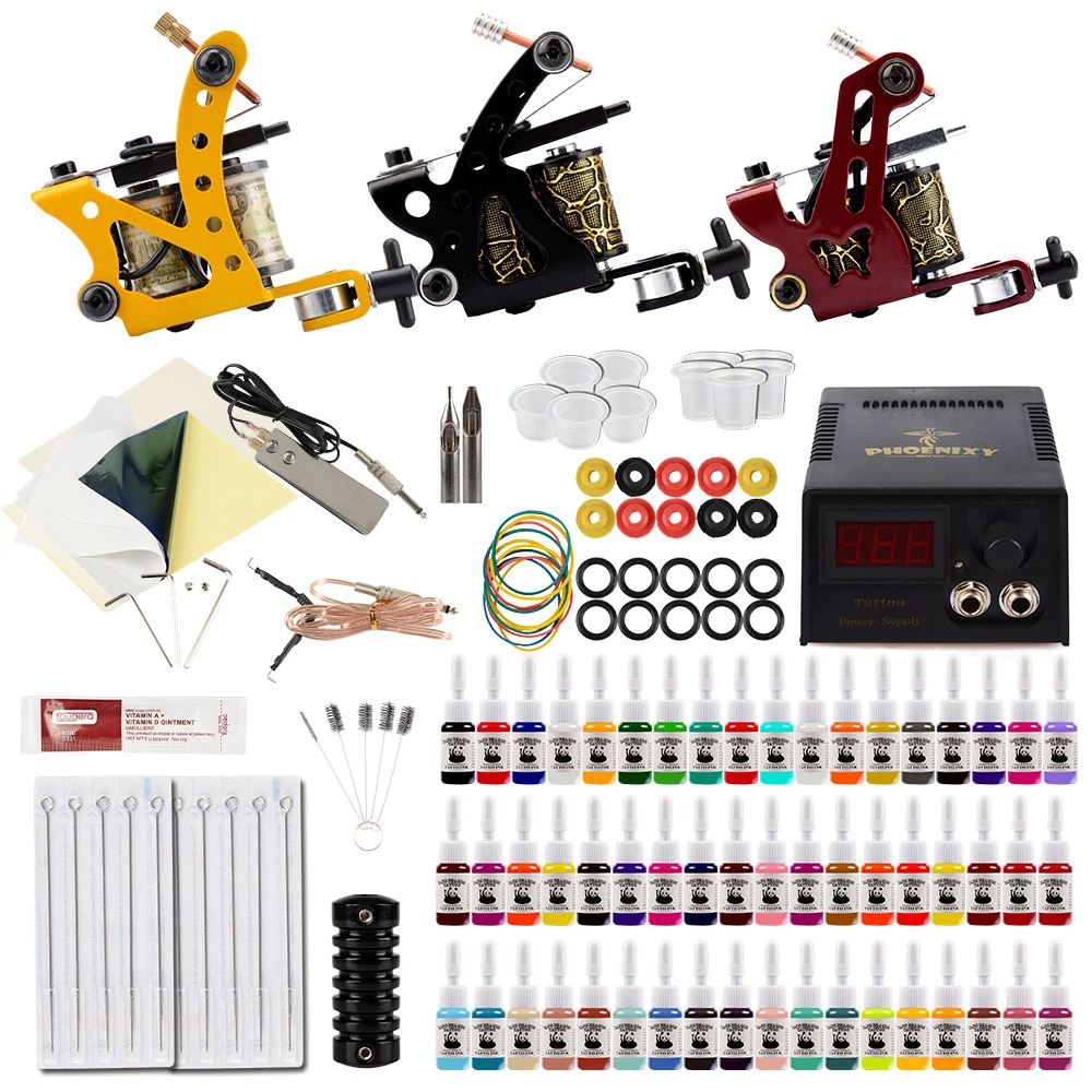 Professional Tattoo Kits 3 Machines 54pc/Set Tattoo Inks LCD Power Supply Permanent Ink Pigment Tattoo Tools Tattoo Machines Set
Professional Tattoo Kits 3 Machines 54pc/Set Tattoo Inks LCD Power Supply Permanent Ink Pigment Tattoo Tools Tattoo Machines Set