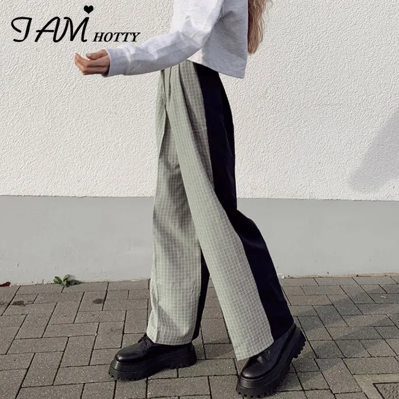 IAMHOTTY Plaid Patchwork Baggy Straight Women's pants High Waist Wide Leg Streetwear Joggers Sweatpants Casual Leggings Capris
IAMHOTTY Plaid Patchwork Baggy Straight Women's pants High Waist Wide Leg Streetwear Joggers Sweatpants Casual Leggings Capris