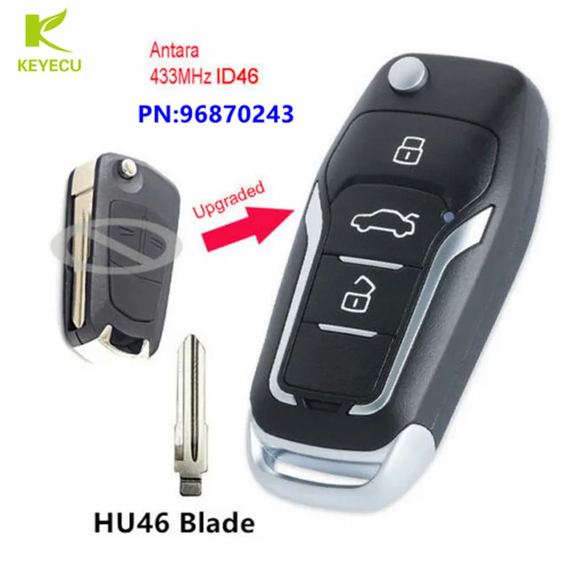 KEYECU Upgraded Flip Remote Car Key Fob 2/3 Button Optional 433MHz ID46 for Opel Antara 2007-2015 Uncut HU46 Blade PN: 96870243
KEYECU Upgraded Flip Remote Car Key Fob 2/3 Button Optional 433MHz ID46 for Opel Antara 2007-2015 Uncut HU46 Blade PN: 96870243