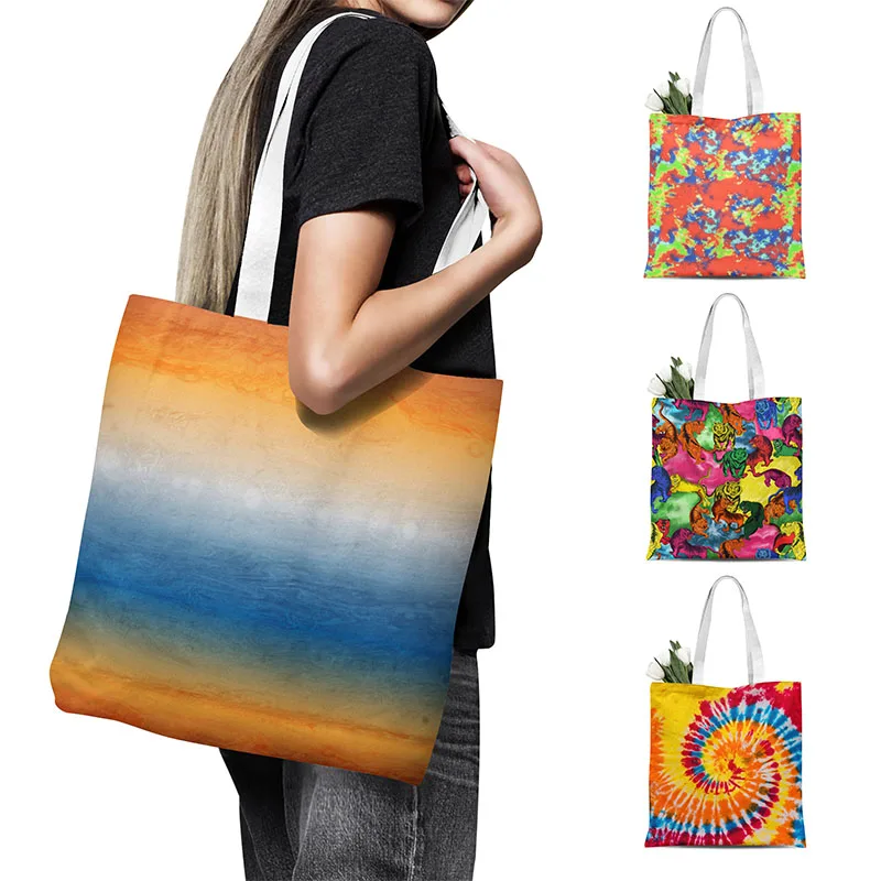 New Rainbow Color Canvas Bag Gradient Rendering Fashion Shoulder Bag Handbag Tiger Flower Pattern Shopping Bag Reuse Grocery Bag
New Rainbow Color Canvas Bag Gradient Rendering Fashion Shoulder Bag Handbag Tiger Flower Pattern Shopping Bag Reuse Grocery Bag