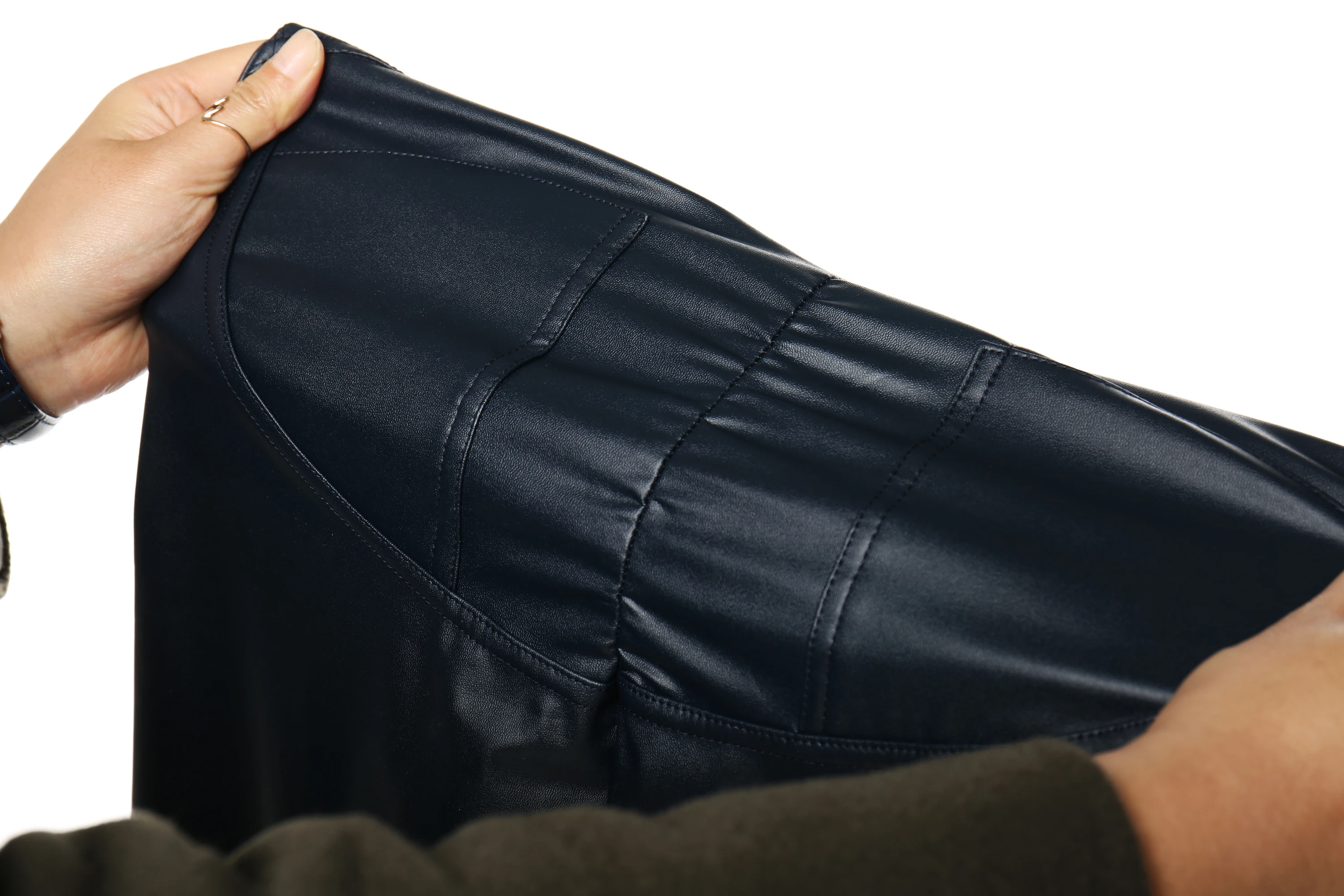 Зимние облегающие брюки из искусственной кожи модные эластичные карандаш с пуш