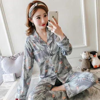Women Pajamas Sets 2019 Cotton with Pants Long Sleeve Turn-down Collar with Pocket Pyjama Cute Cartoon Button Top+Pants Pijama 
Women Pajamas Sets 2019 Cotton with Pants Long Sleeve Turn-down Collar with Pocket Pyjama Cute Cartoon Button Top+Pants Pijama