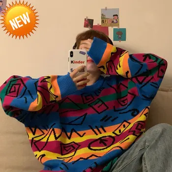 Retro Chic Crazy Style Loose Pull Femme Graffiti Lover Rainbow Striped Knit Sweater O Neck Long Sleeve Patch Pulllover
Retro Chic Crazy Style Loose Pull Femme Graffiti Lover Rainbow Striped Knit Sweater O Neck Long Sleeve Patch Pulllover